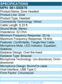 Logitech 981-000876 Zone Wired Noise Cancelling Headset, USB-C