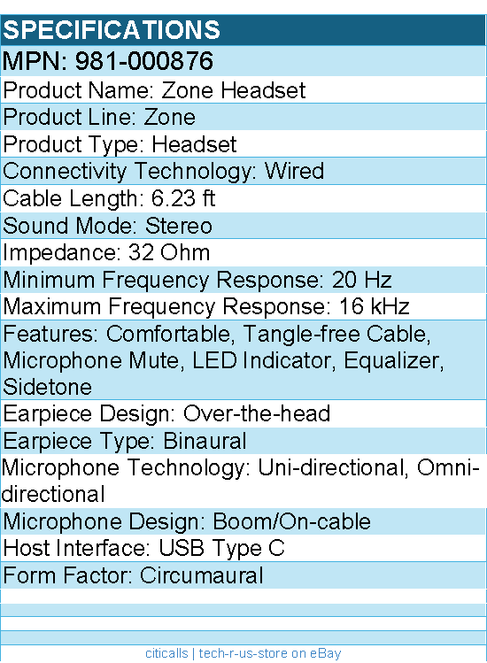 Logitech 981-000876 Zone Wired Noise Cancelling Headset, USB-C