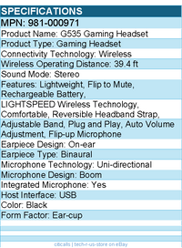 Logitech 981-000971 G535 Gaming Headset - Stereo - USB - Wireless