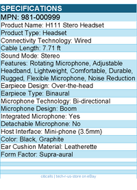 Logitech 981-000999 H111 Stereo Headset with 3.5 mm Audio Jack