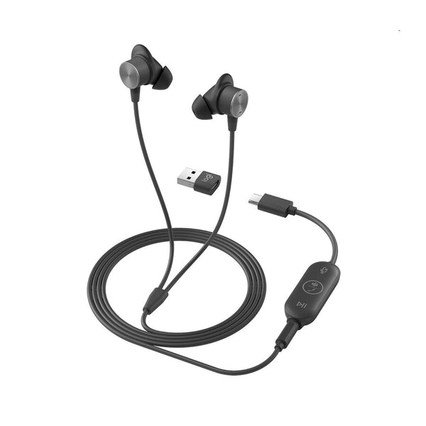 Logitech 981-001008 Zone Wired Earbuds - USB Type A, USB Type C - Graphite