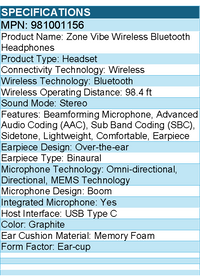 Logitech 981001156 Zone Vibe Wireless Bluetooth Headphones with Noise Canceling