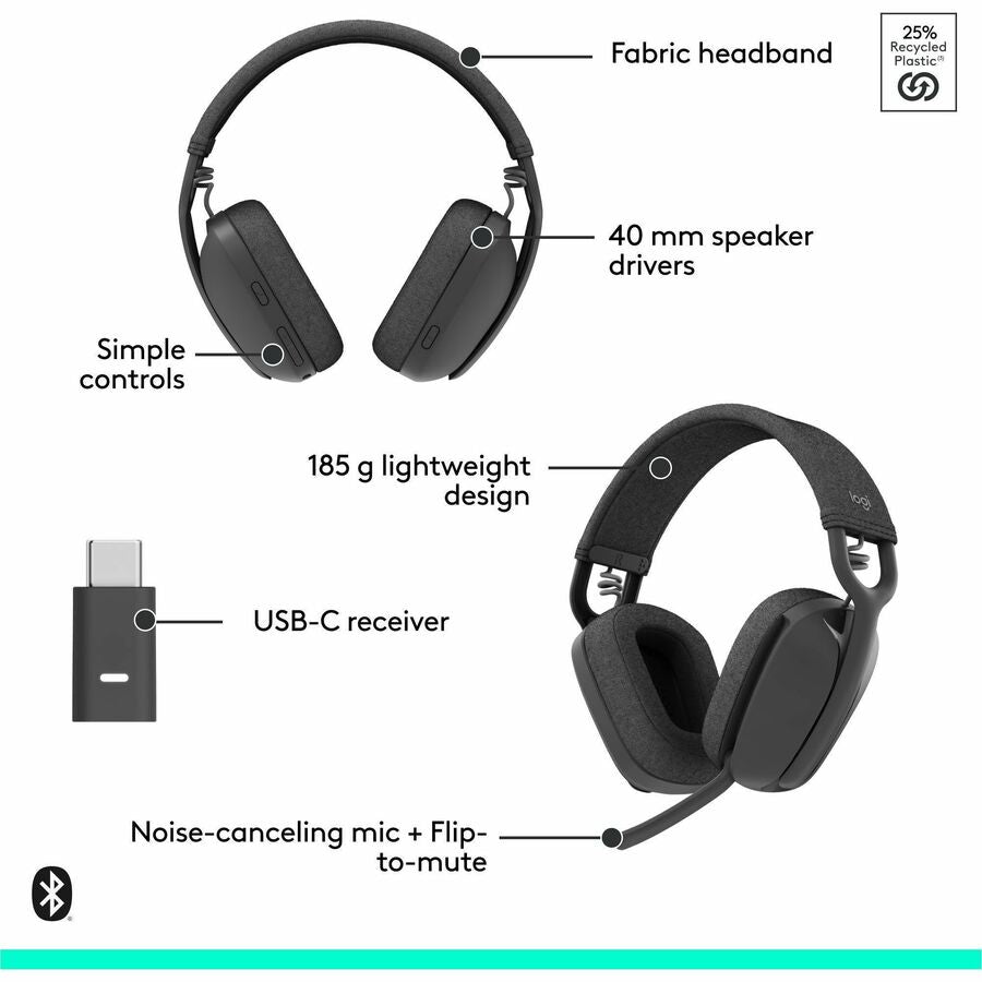 Logitech 981001156 Zone Vibe Wireless Bluetooth Headphones with Noise Canceling