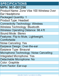 Logitech 981-001256 Zone Vibe 100 Wireless Over Ear Headphones, Noise Canceling