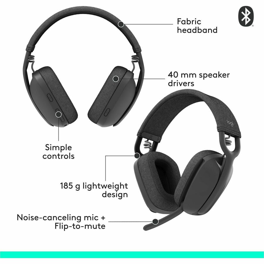 Logitech 981-001256 Zone Vibe 100 Wireless Over Ear Headphones, Noise Canceling