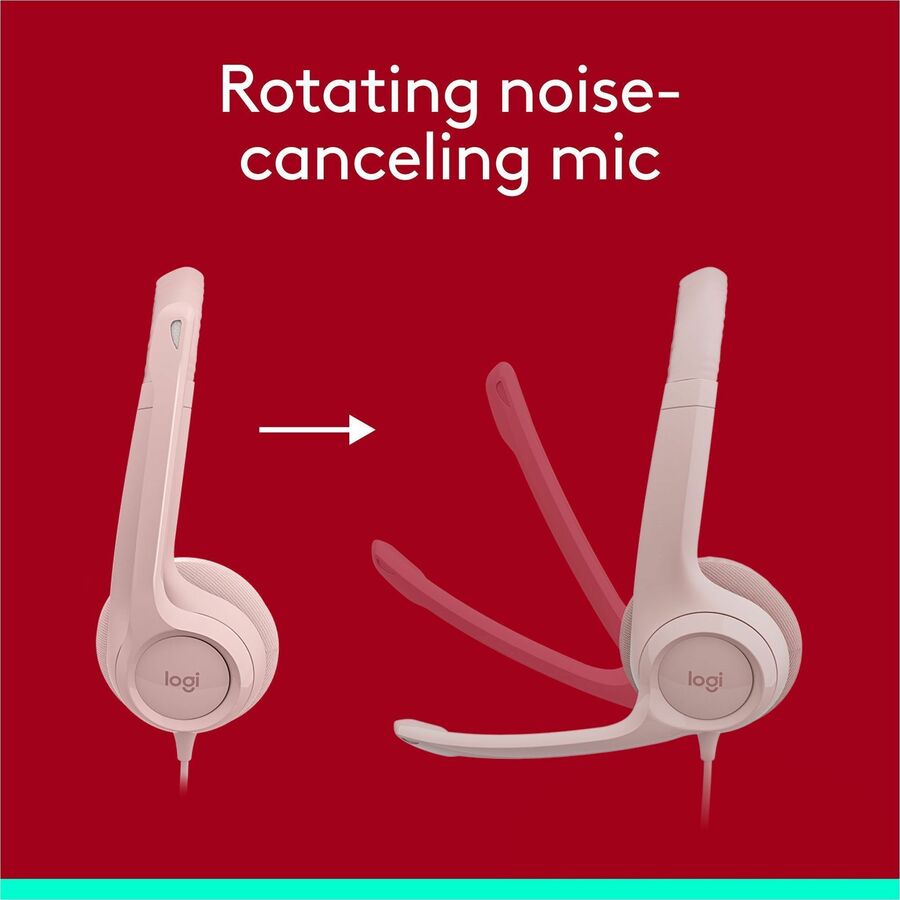 Logitech 981-001280 H390 USB-A Computer Headset, Rose - Stereo -Noise Cancelling