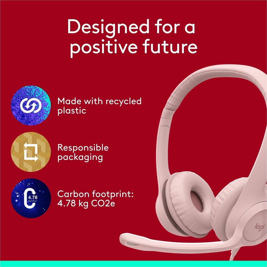 Logitech 981-001280 H390 USB-A Computer Headset, Rose - Stereo -Noise Cancelling