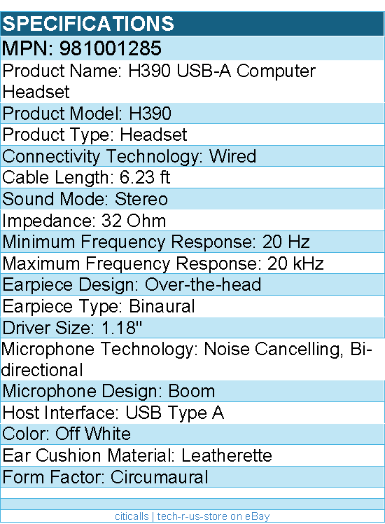 Logitech 981001285 H390 USB-A Computer Headset - Stereo - USB Type A - Wired