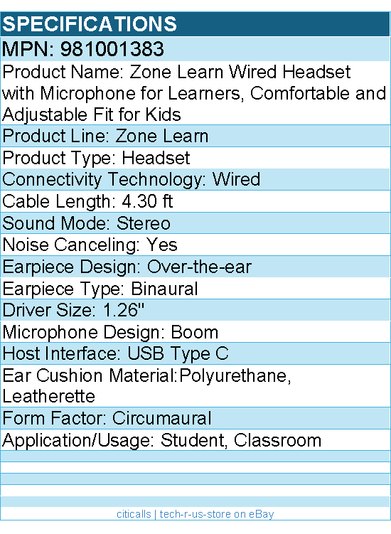 Logitech 981001383 Zone Learn Wired Headset with Microphone - Fit for Kids