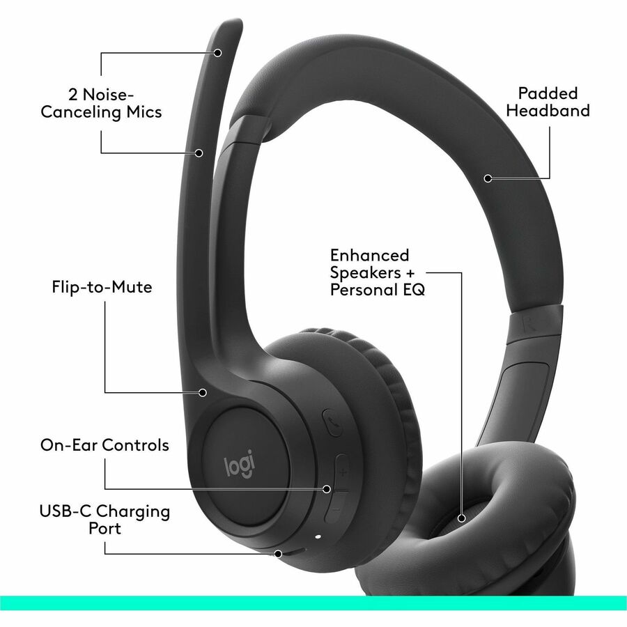 Logitech 981001406 Zone 300 Wireless Bluetooth Headset With Noise-Canceling