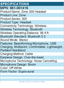 Logitech 981-001416 Zone 300 Wireless Bluetooth Headset With Noise-Canceling