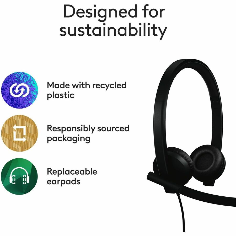 Logitech 981-001428 H570e USB Wired Stereo Headset - Noise-Canceling - Black