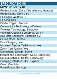 Logitech 981-001440 Zone Vibe Wireless Headset - Stereo - Bluetooth