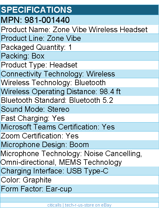 Logitech 981-001440 Zone Vibe Wireless Headset - Stereo - Bluetooth