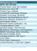 Logitech 981-001450 Zone 305 for Business, Wireless Bluetooth Headset