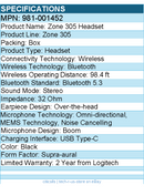 Logitech 981-001452 Zone 305 for Business, Wireless Bluetooth Headset