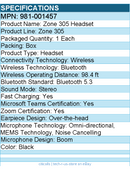Logitech 981-001457 Zone 305 for Business, Wireless Bluetooth Headset