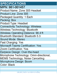 Logitech 981-001457 Zone 305 for Business, Wireless Bluetooth Headset
