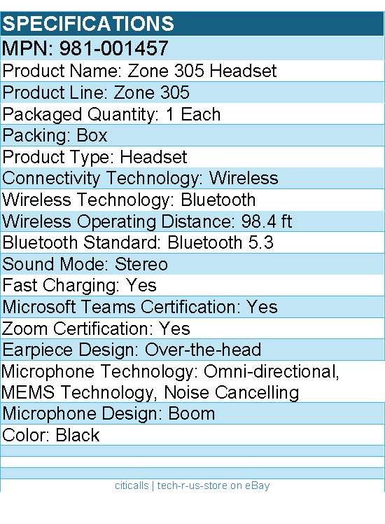 Logitech 981-001457 Zone 305 for Business, Wireless Bluetooth Headset