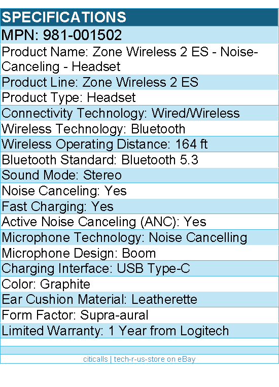 Logitech 981-001502 Zone Wireless 2 ES - Noise Canceling - Headset