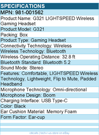 Logitech 981-001562 G321 LIGHTSPEED Wireless Bluetooth Gaming Headset