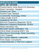 Logitech 981-001608 Zone Wired 2 for Business - Noise Canceling - Headset