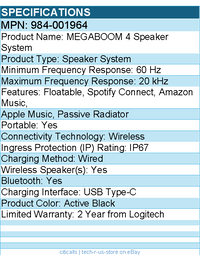 Logitech 984-001964 Ultimate Ears - Waterproof Bluetooth Speaker - Black