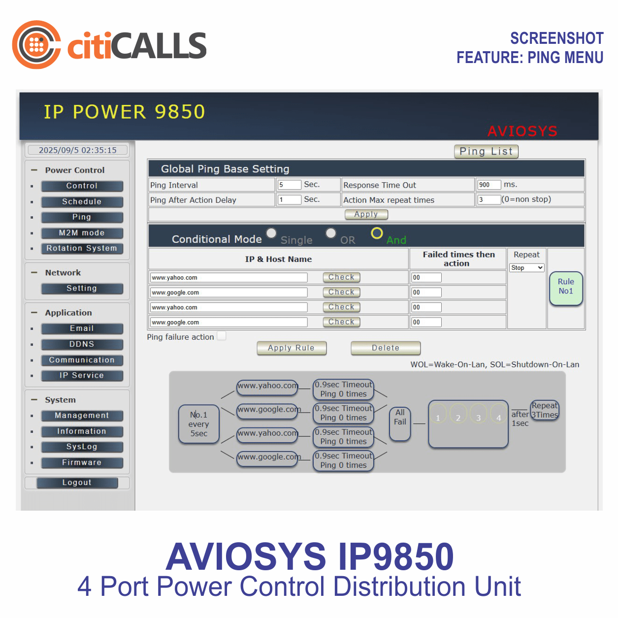 Aviosys IP9850 4 Port Web Pro Power Controller Switch w Auto-Ping Remote Reboot