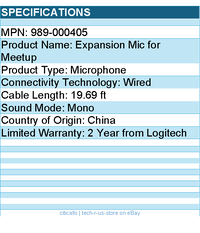 Logitech 989-000405 Expansion mic - Wired - 19.69 ft - Mono - for MeetUp
