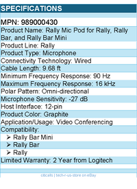 Logitech 989000430 Rally Mic Pod for Rally, Rally Bar, and Rally Bar Mini