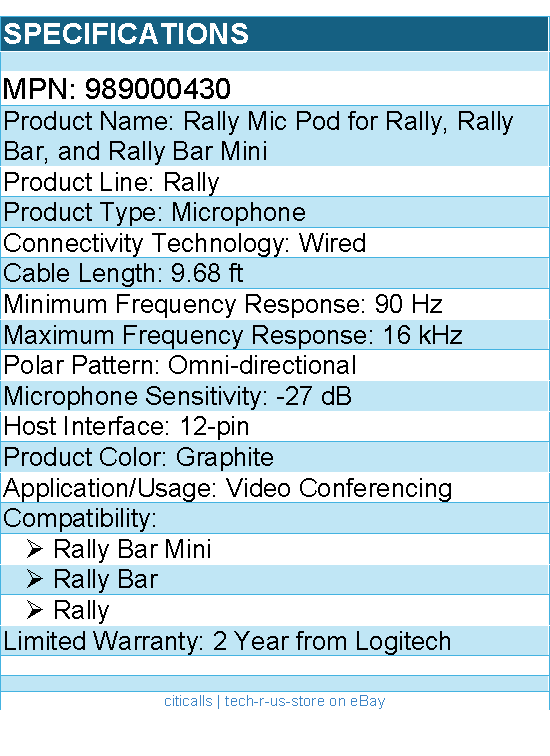 Logitech 989000430 Rally Mic Pod for Rally, Rally Bar, and Rally Bar Mini