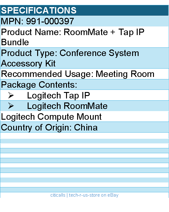 Logitech 991-000397 RoomMate & Tap IP - Appliance Bundle (no AV) for Video Rooms