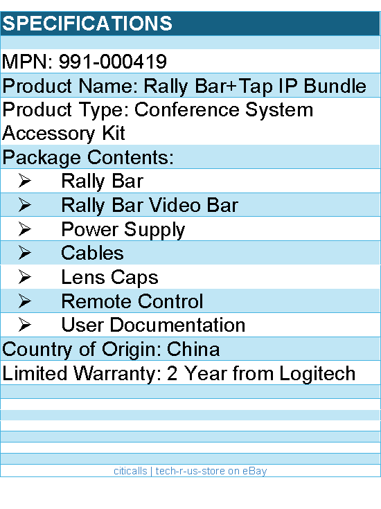 Logitech 991-000419 Rally Bar + Tap IP Graphite Bundle for Video Meeting Rooms