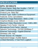 Logitech 991000478 Rally Bar Huddle + TAP IP Video Conference Equipment