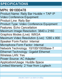 Logitech 991000478 Rally Bar Huddle + TAP IP Video Conference Equipment