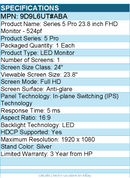 HP 9D9L6UT#ABA 524pf 24" Class Full HD LED Monitor - 16:9 - Black