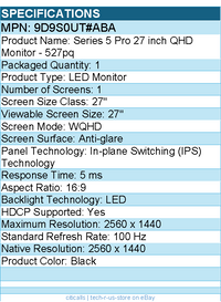 HP 9D9S0UT#ABA 527pq 27" Class WQHD LED Monitor - 16:9 - Black