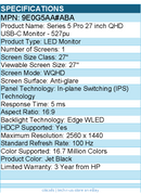 HP 9E0G5AA#ABA 527pu 27" Class WQHD LED Monitor - 16:9 - Jet Black