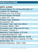 Dell 9JDW2 Pro 16 Plus PB16250 16" Copilot+ PC Notebook - Intel Core Ultra 5