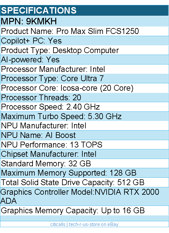 Dell 9KMKH Pro Max FCS1250 Desktop Computer - Intel Core Ultra 7 265 - 32 GB
