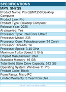 Dell 9N7G9 Pro QBM1250 Desktop Computer - Intel Core Ultra 5 235 - Micro PC