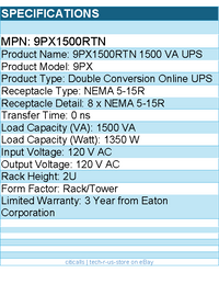 Eaton 9PX1500RTN 9PX 1500VA 1350W 120V Online Double-Conversion UPS - Rack/Tower