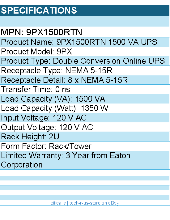 Eaton 9PX1500RTN 9PX 1500VA 1350W 120V Online Double-Conversion UPS - Rack/Tower