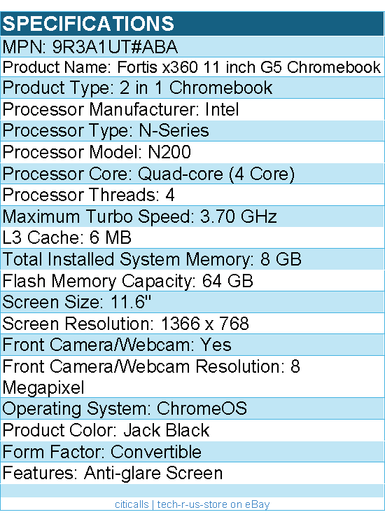 HP 9R3A1UT#ABA Fortis G5 11.6" Touchscreen Convertible 2 in 1 Chromebook