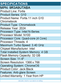 HP 9R3A9UTABA Fortis G10 11.6" Chromebook - HD - Intel N-Series N100