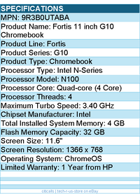 HP 9R3B0UTABA Fortis G10 11.6" Touchscreen Chromebook - HD - Intel N-Series N100