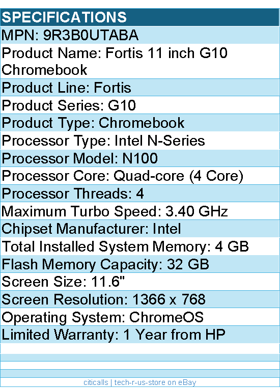 HP 9R3B0UTABA Fortis G10 11.6" Touchscreen Chromebook - HD - Intel N-Series N100