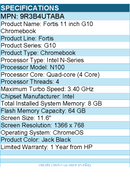 HP 9R3B4UTABA Fortis G10 11.6" Chromebook - HD - Intel N-Series N100