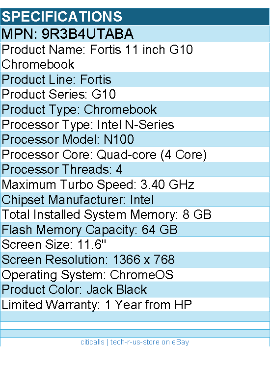 HP 9R3B4UTABA Fortis G10 11.6" Chromebook - HD - Intel N-Series N100