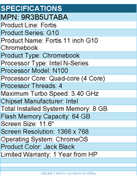 HP 9R3B5UTABA Fortis G10 11.6" Touchscreen Chromebook - HD - Intel N-Series N100